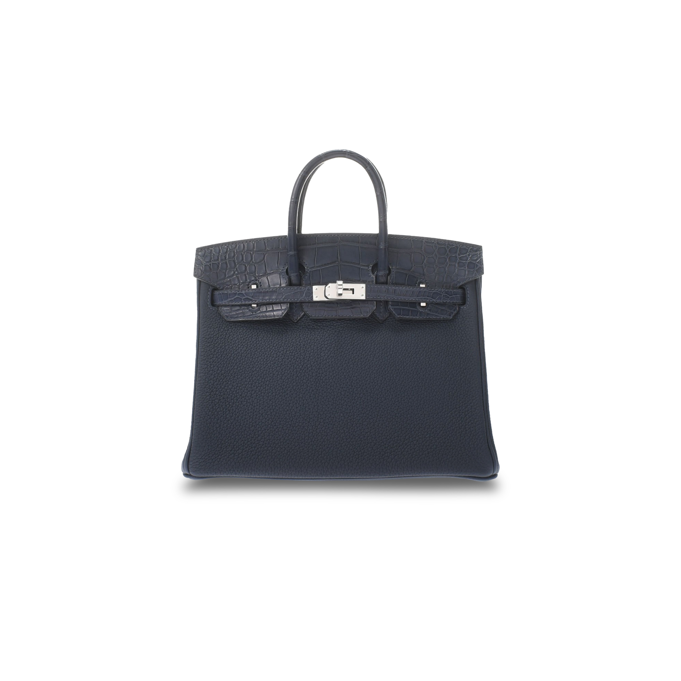 H**mes master birkin 25 crocodile and togo leather royal blue silver buckle h076216ck40 (25*20*13cm)